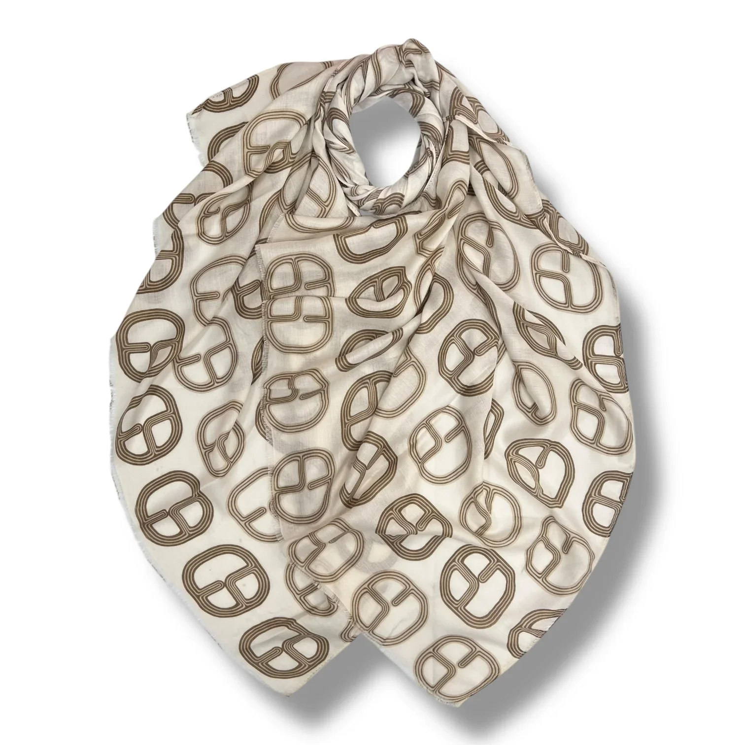 Buckle Chain Print Scarf - Off White