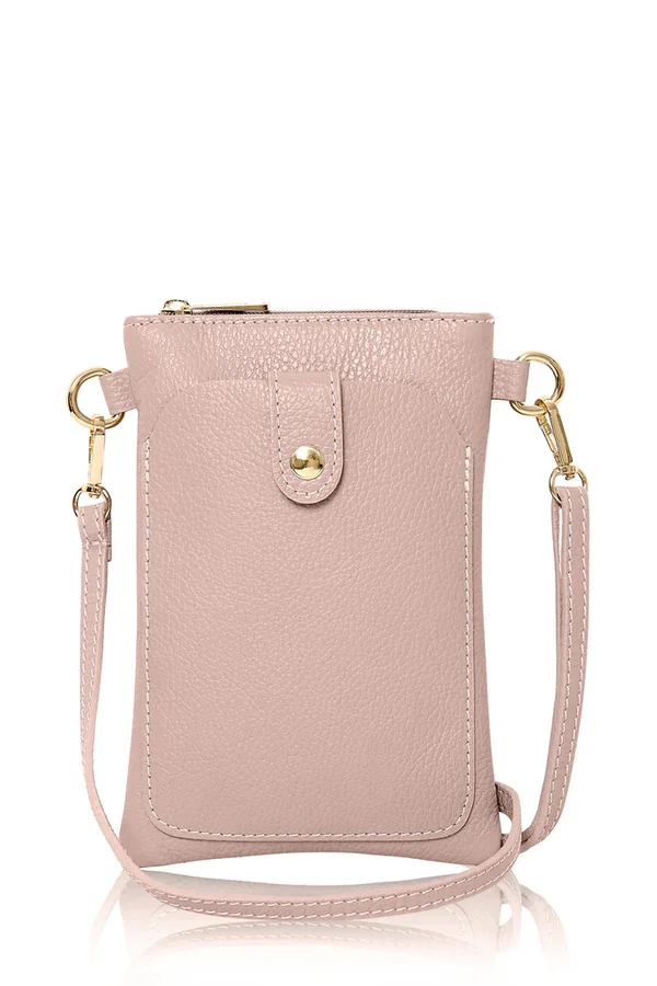 Italian Leather Crossbody Phone Bag - Smoke Rose