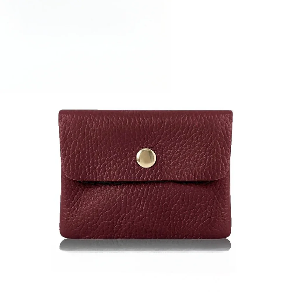 Handmade Genuine Italian Leather Coin and Cardholder Purse - Red Plum