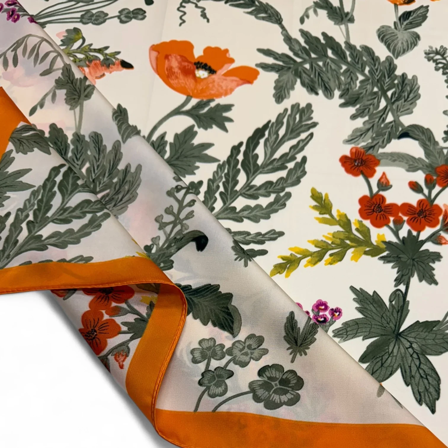 Floral Print Square Scarf - Poppy Orange