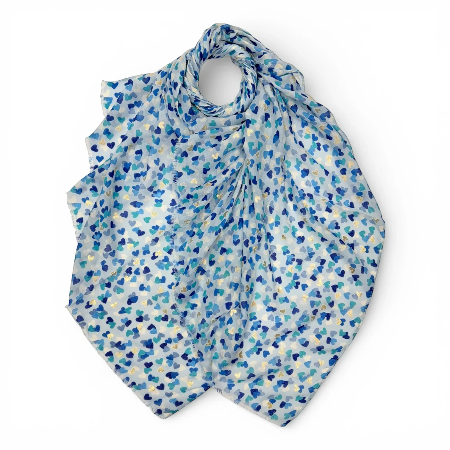 Heart Scarf with Golden Accents - Blue