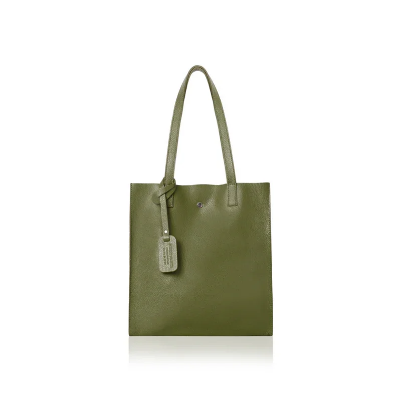 Italian Leather Tote Bag - Olive Green