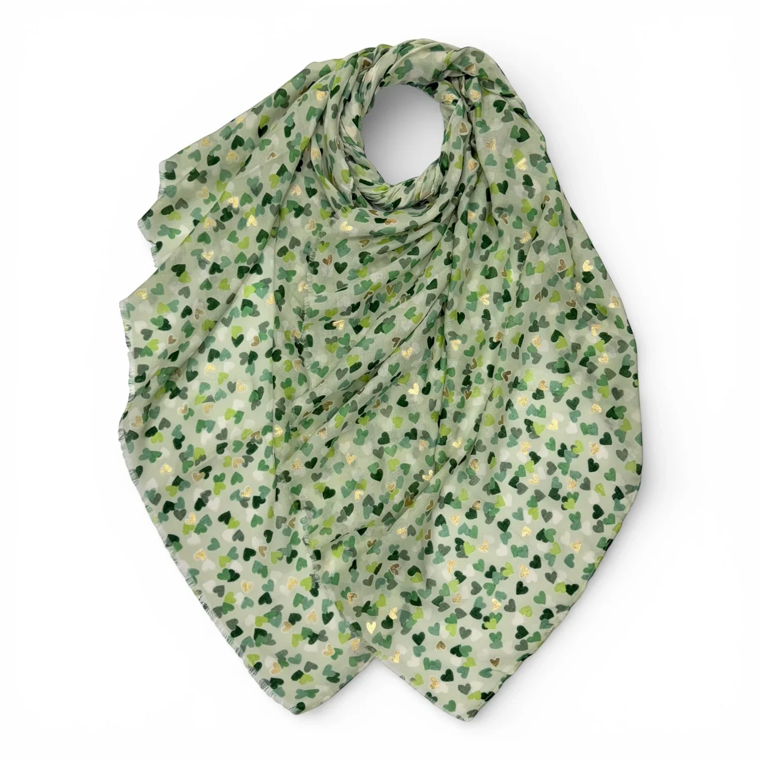 Heart Scarf with Golden Accents - Green