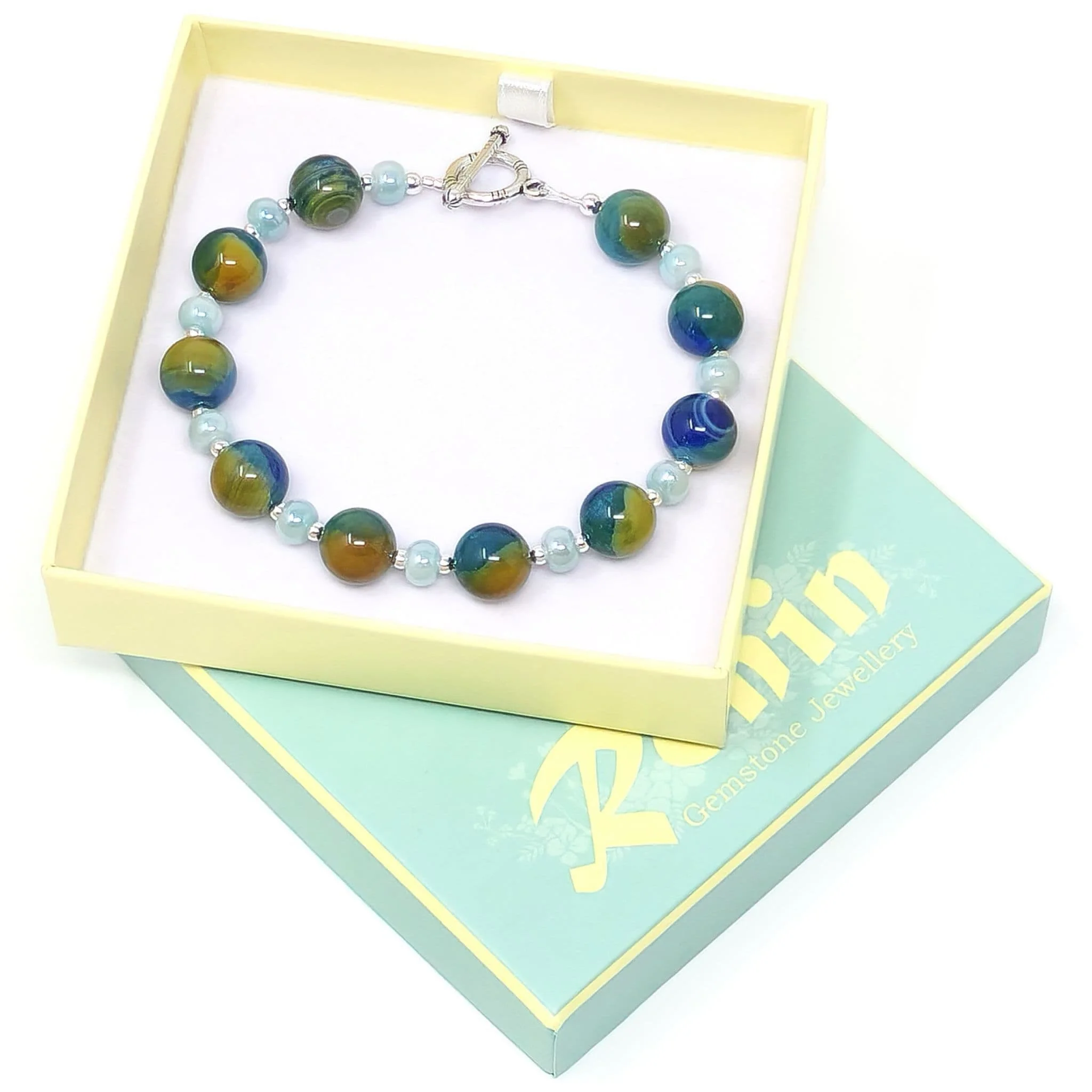 Handmade Semi-Precious Gemstone Bracelet - Blue and Green