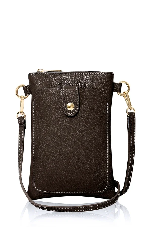 Italian Leather Crossbody Phone Bag - Dark Chocolate
