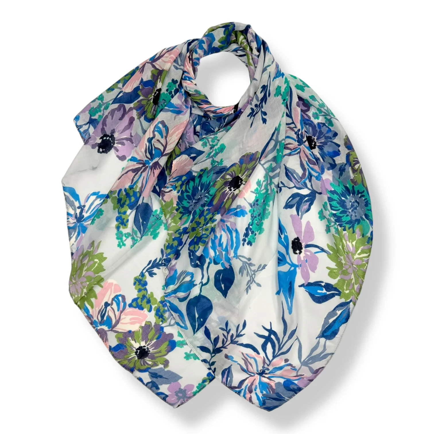 Soft Vintage Floral Print Scarf - Blue