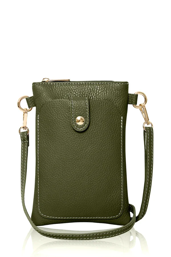 Italian Leather Crossbody Phone Bag - Olive