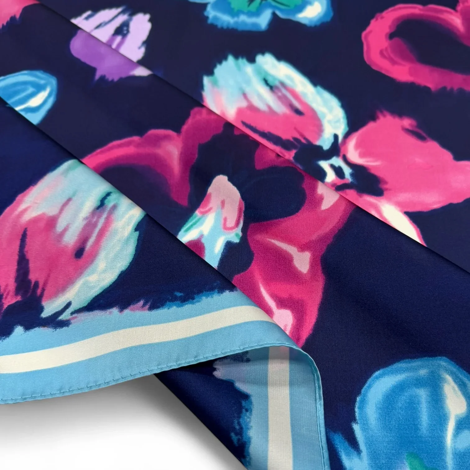 Watercolour Bloom Print Square Scarf - Navy