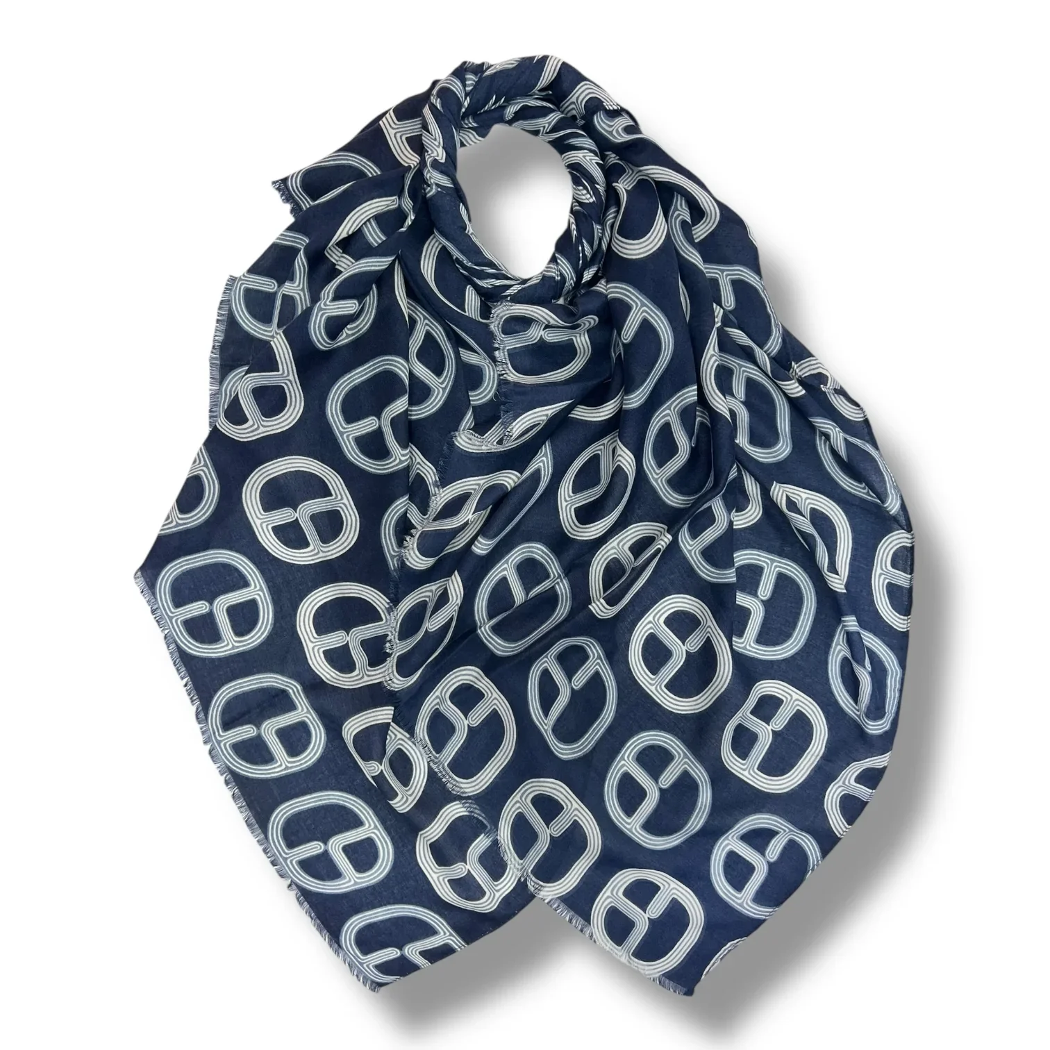 Buckle Chain Print Scarf - Navy