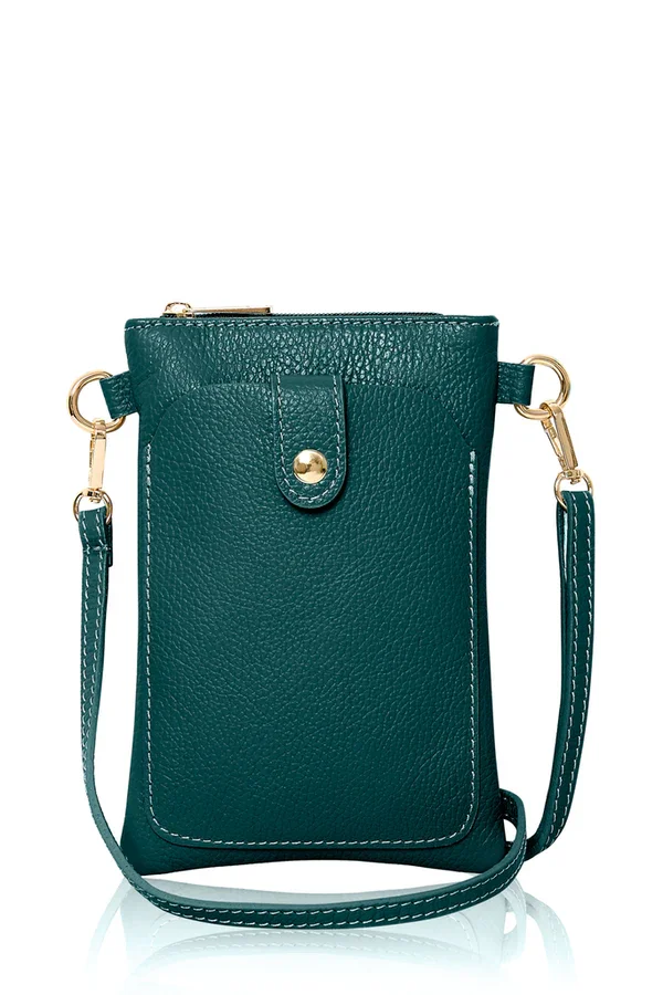 Italian Leather Crossbody Phone Bag - Dark Teal