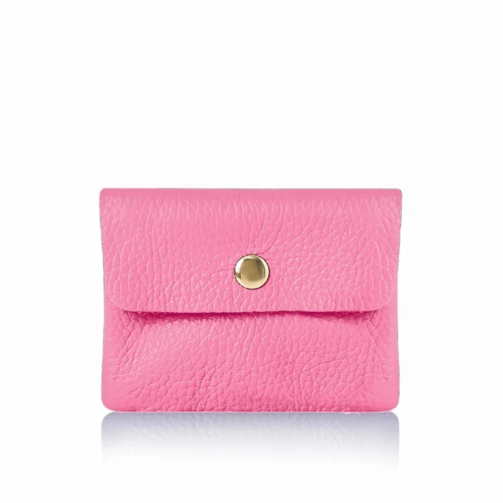 Handmade Genuine Italian Leather Coin and Cardholder Purse - Pink