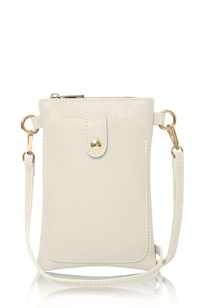 Italian Leather Crossbody Phone Bag - Cream