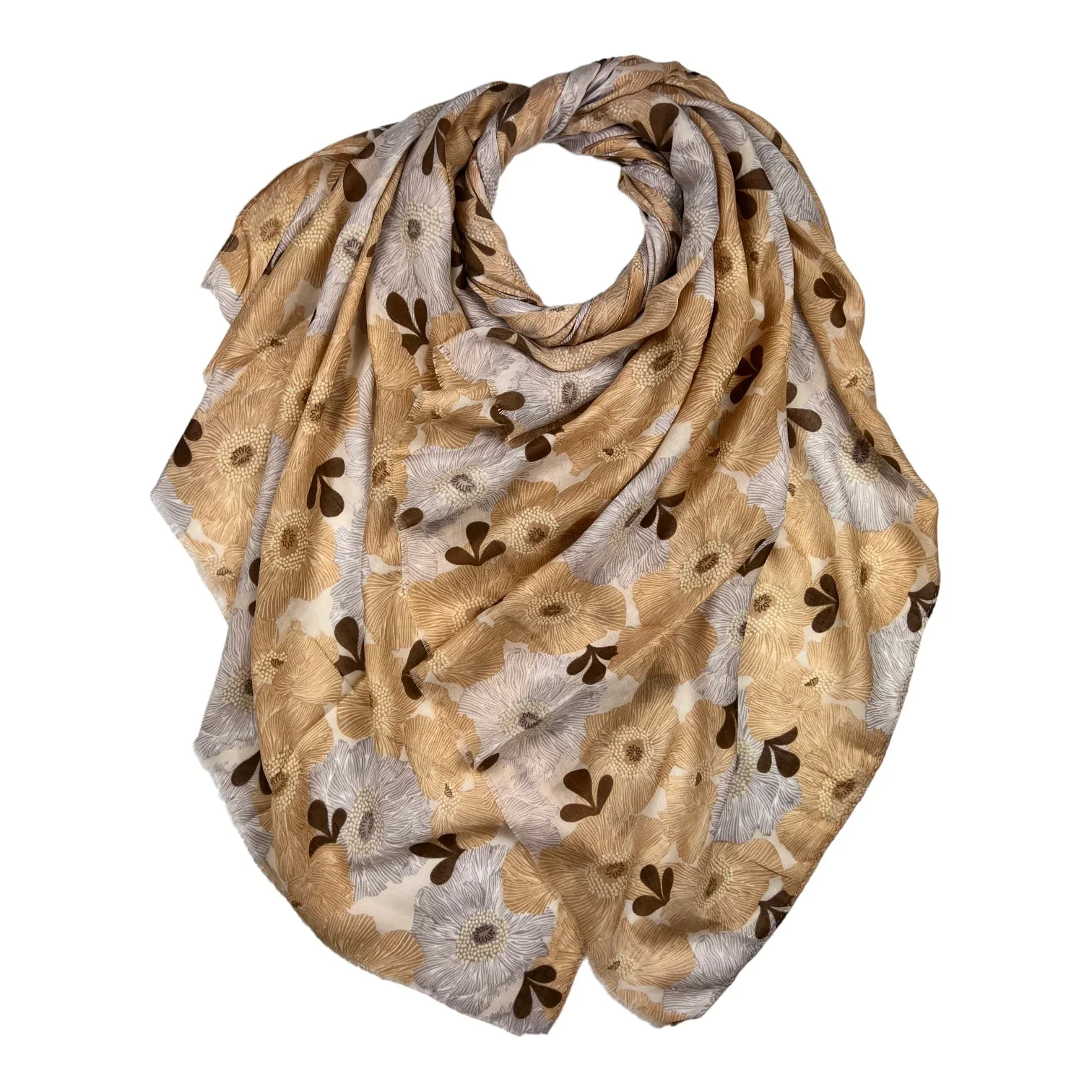 Calendula Flower Scarf - Beige/Brown