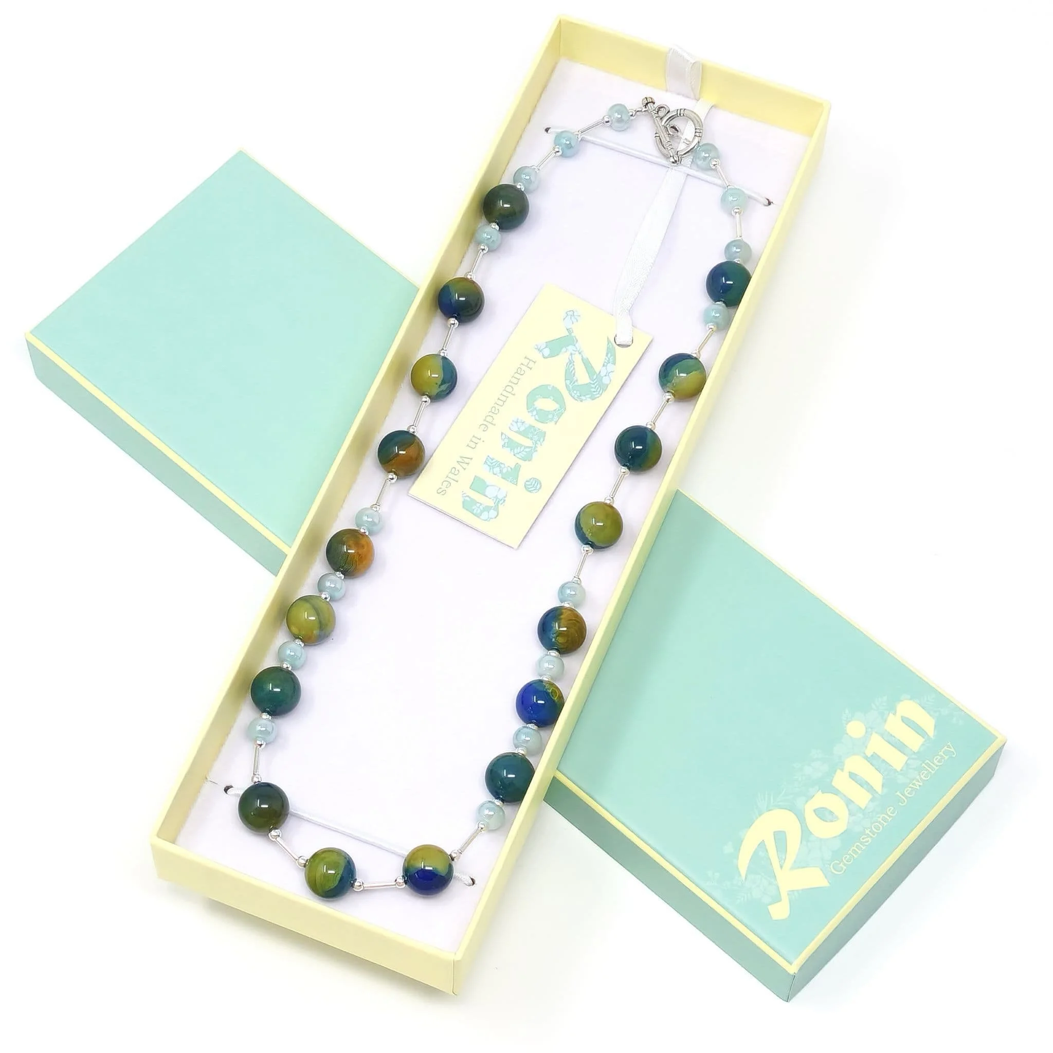 Handmade Semi-Precious Gemstone Necklace - Blue and Green