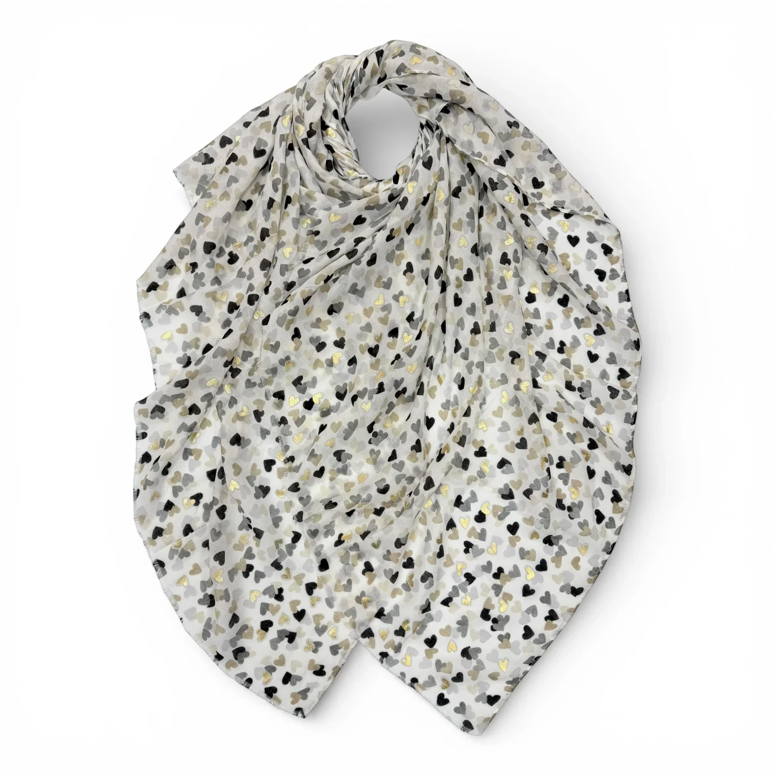 Heart Scarf with Golden Accents - Beige