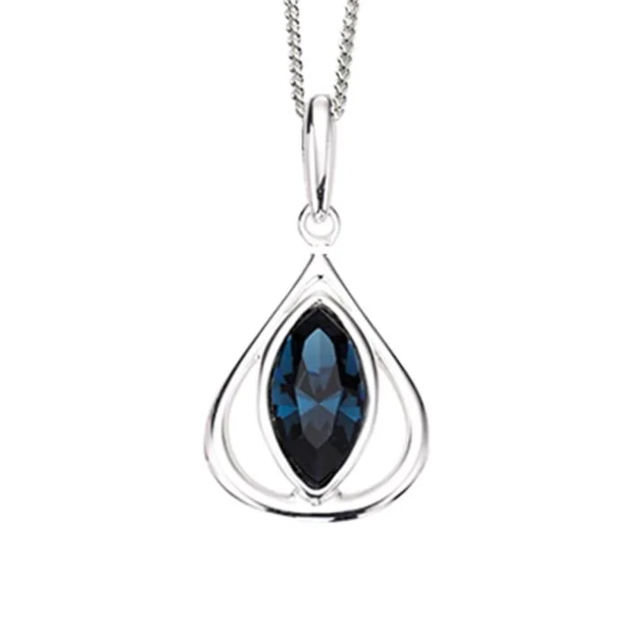 Montana Crystal Teardrop Sterling Silver Pendant - Blue
