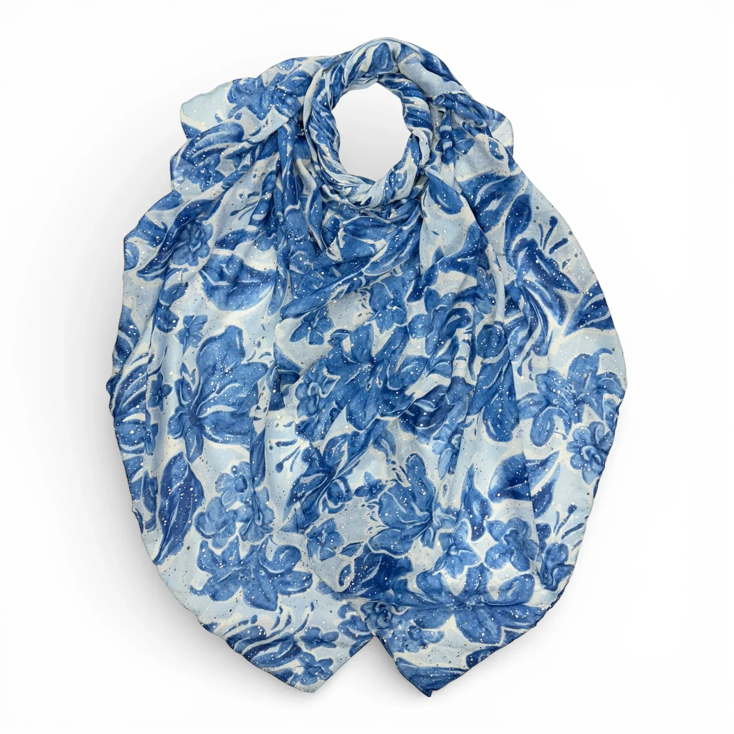 Lily Leaf Print Scarf - Blue