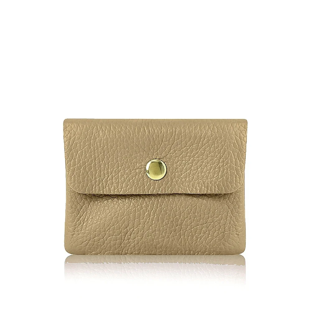 Handmade Genuine Italian Leather Coin and Cardholder Purse - Taupe