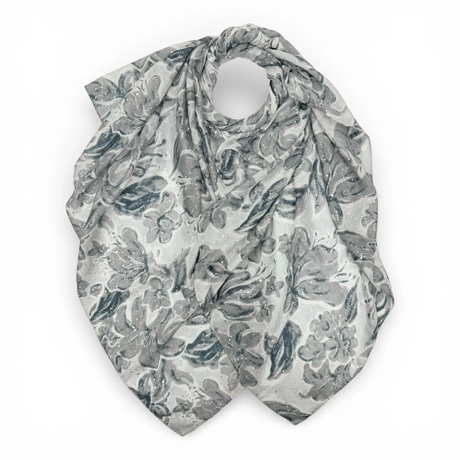 Lily Leaf Print Scarf - Grey