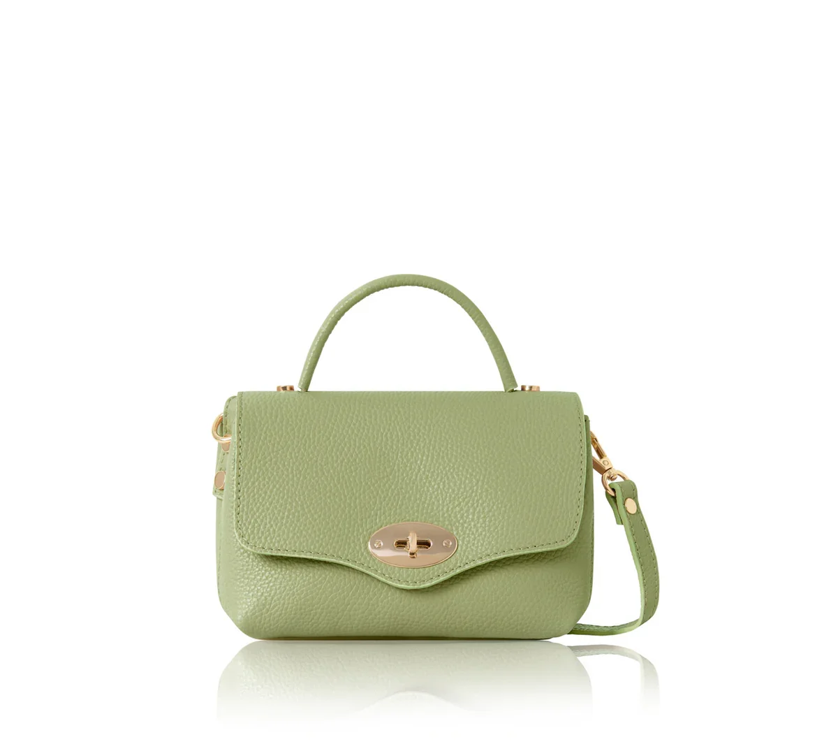 Italian Leather Mini Top Handle Crossbody Bag - Sage Olive