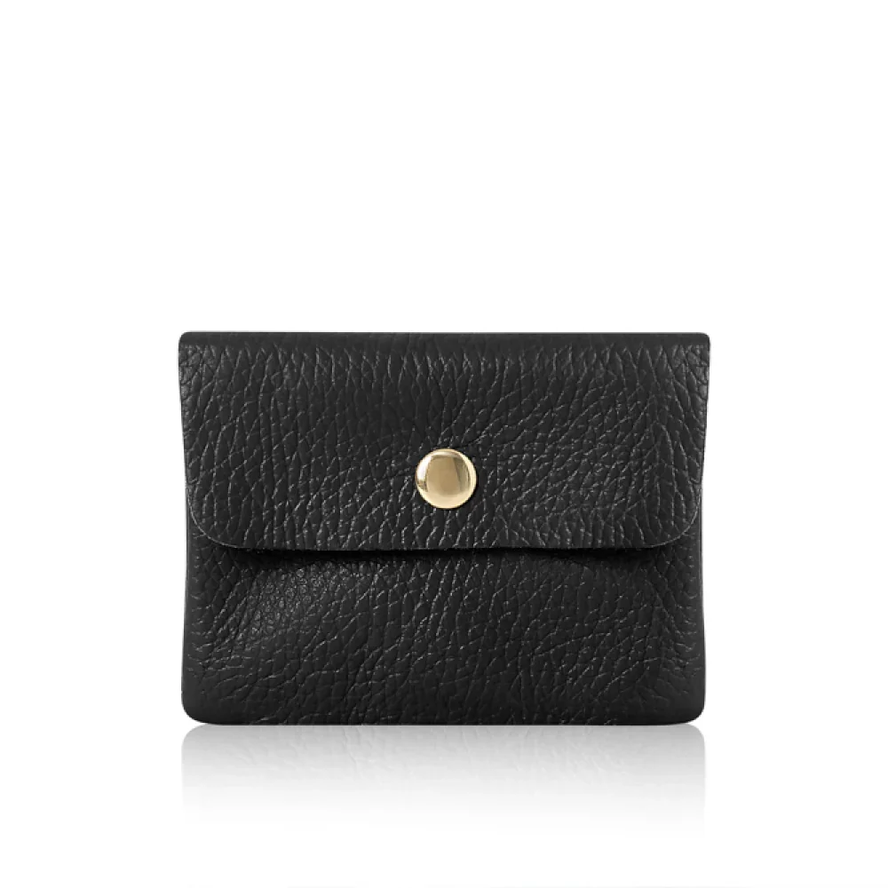 Handmade Genuine Italian Leather Coin and Cardholder Purse - Black