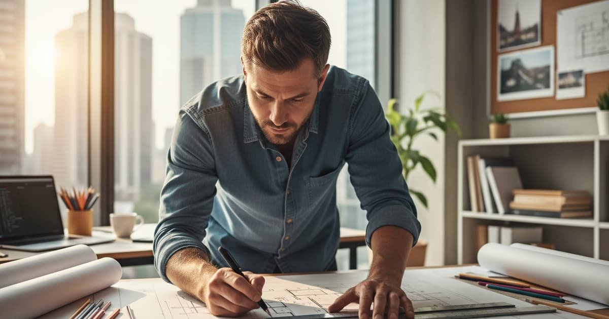 Arquitecto dibujando planos