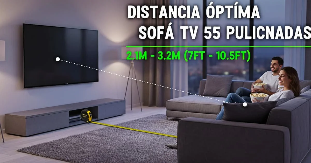 Diagrama de distancia óptima sofá TV 55 pulgadas