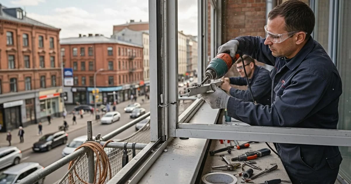 Técnico de Madrid Ventanas reparando ventana de PVC