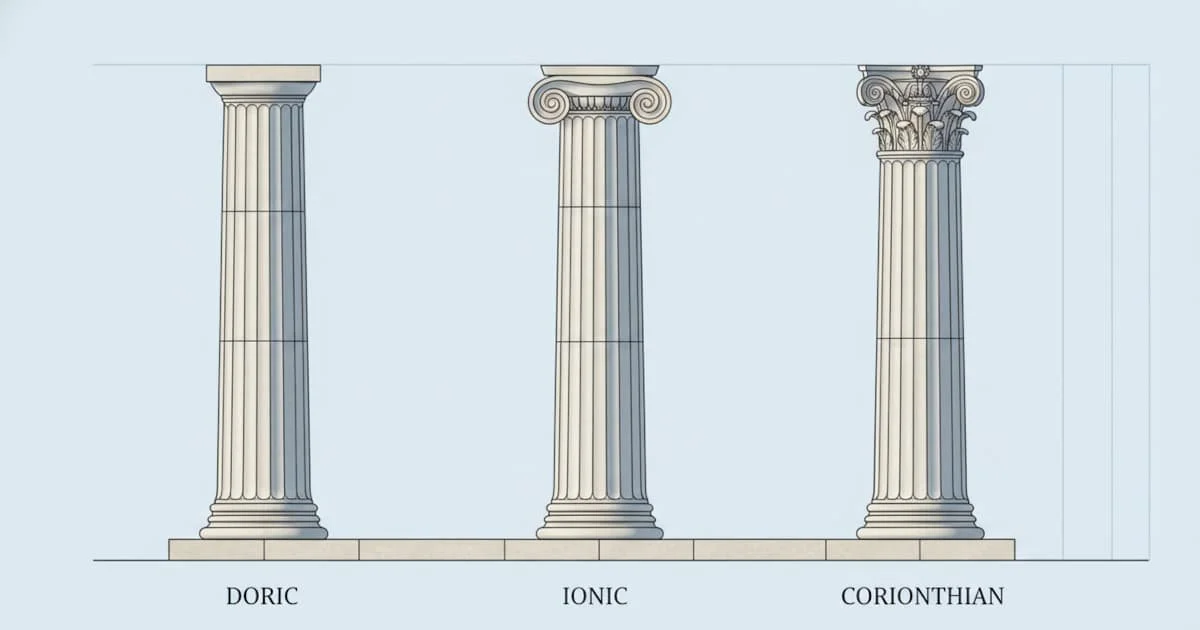 Comparación de los órdenes arquitectónicos dórico, jónico y corintio