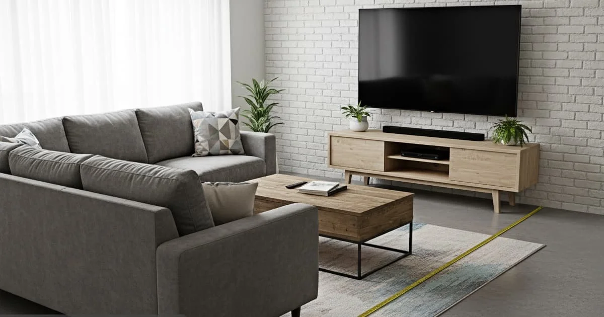 Sala de estar con televisor 4K y sofá ergonómico