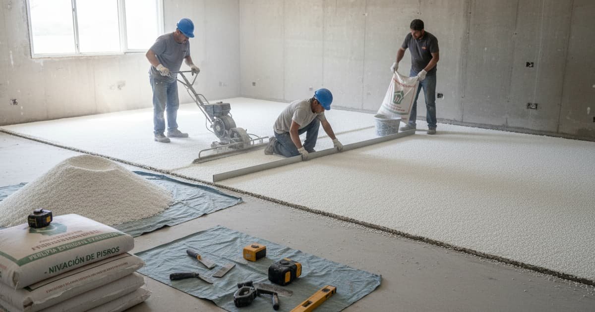 Nivelación de pisos en construcción con material ligero