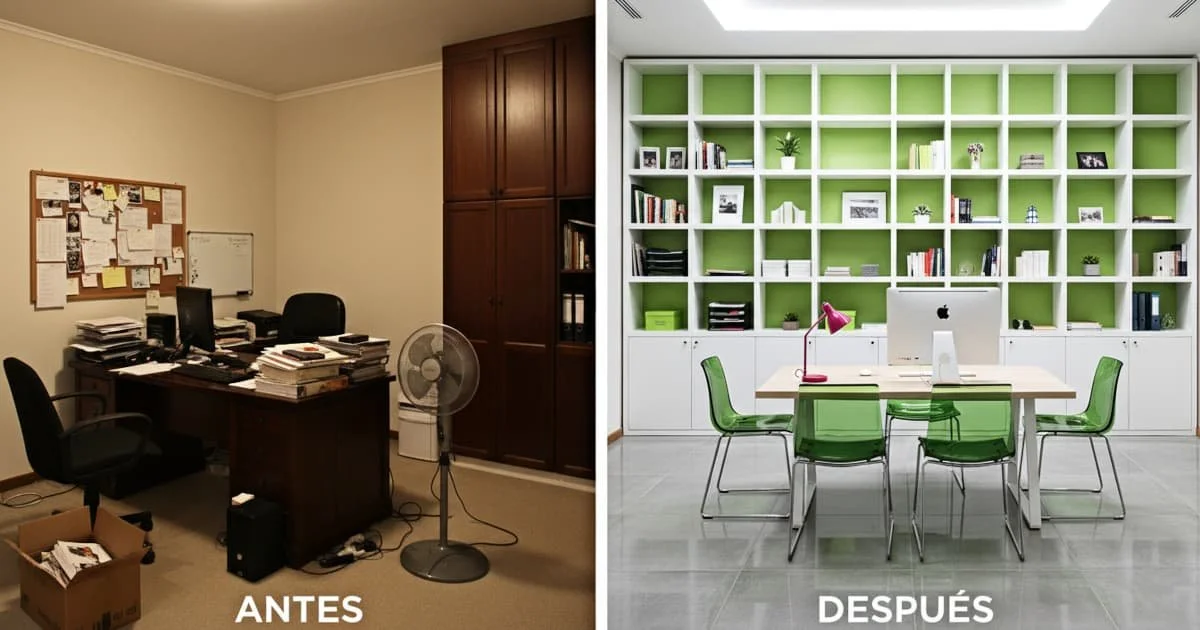 Espacio de trabajo minimalista con colores verdes