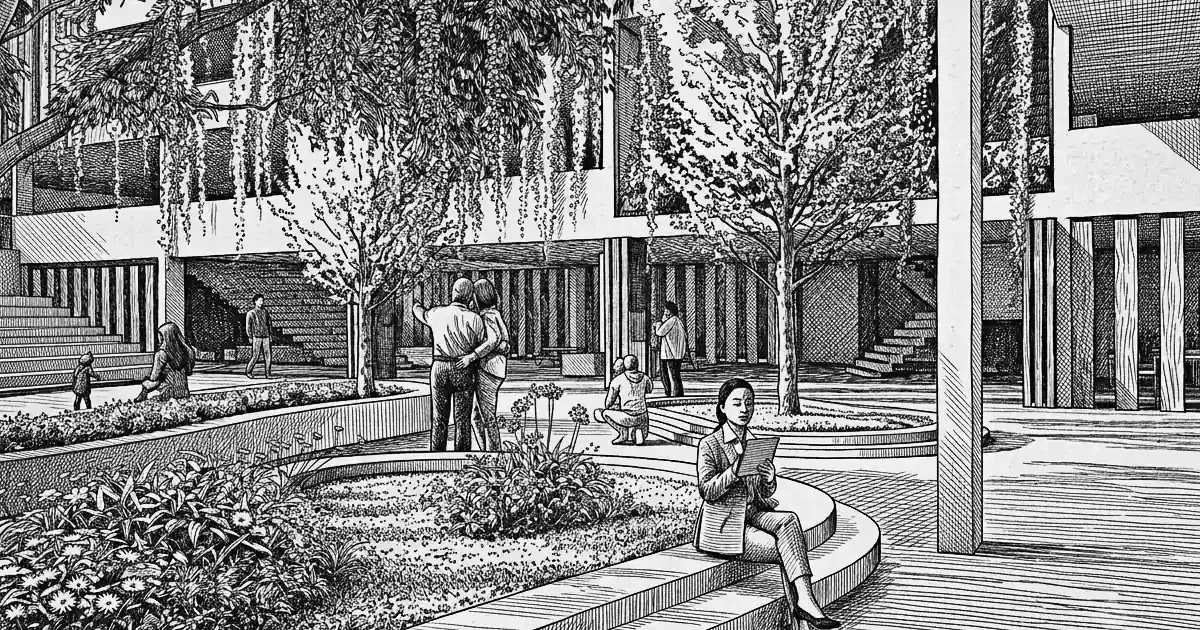 dibujo a mano alzada de arquitectura sustentable
