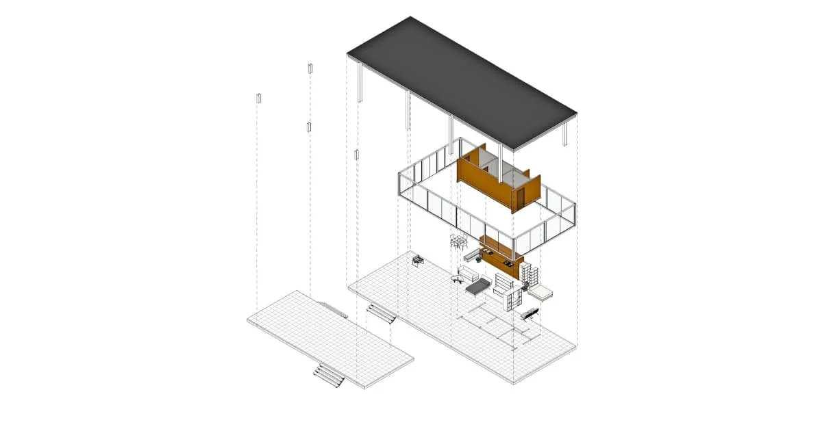 casa farnsworth axonometria