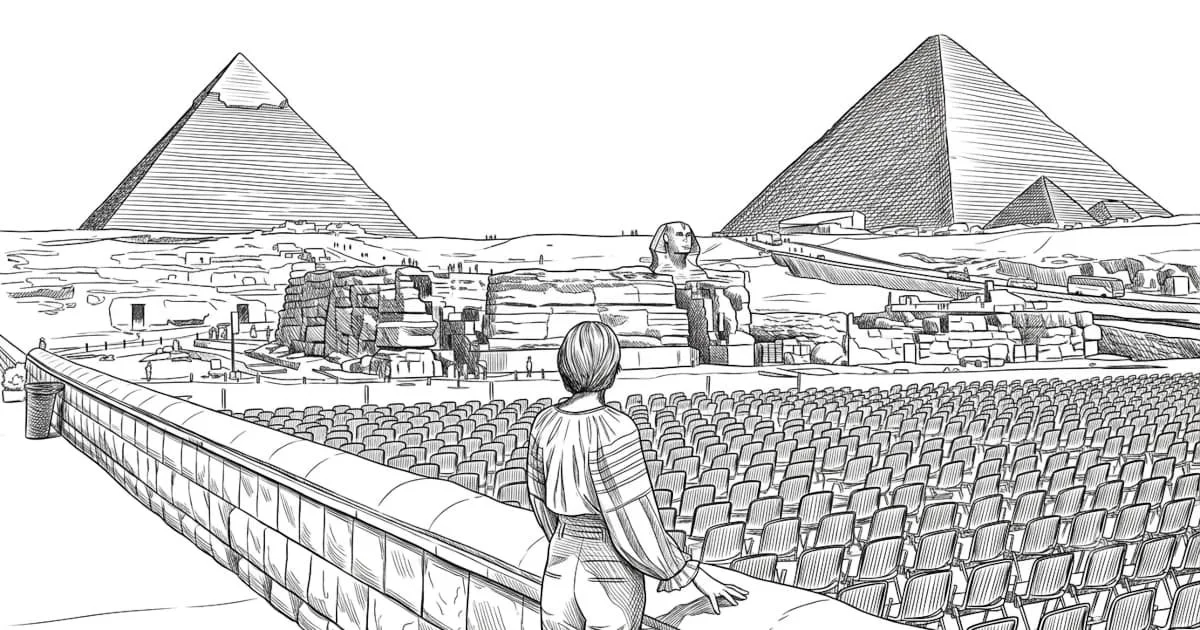 dibujo a lapiz de las pirámides de giza