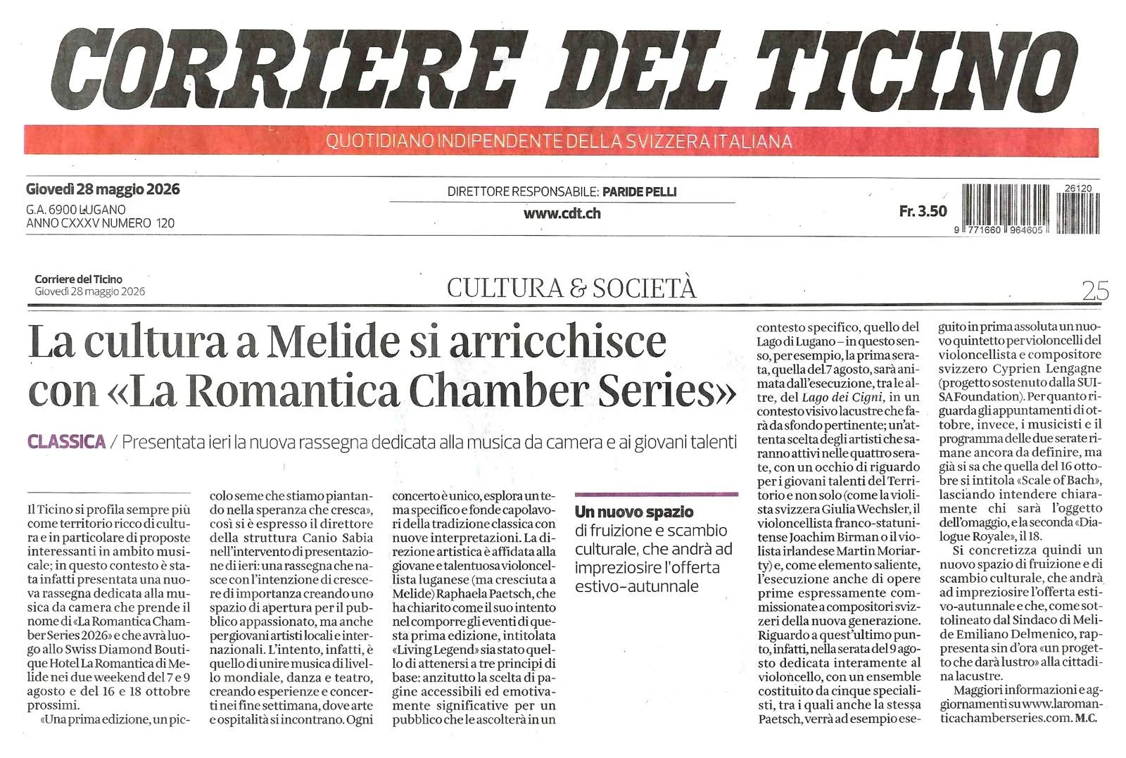 28 Maggio 2026 - CORRIERE DEL TICINO