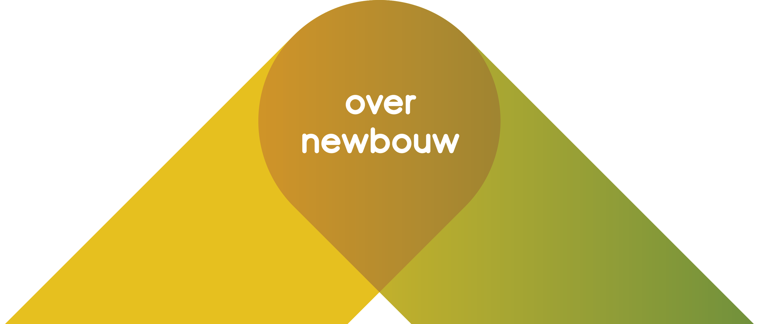 Grafiek met de tekst 'over nieuwbouw' in een cirkel, met gekleurde driehoeken en diagonale lijnen eromheen.