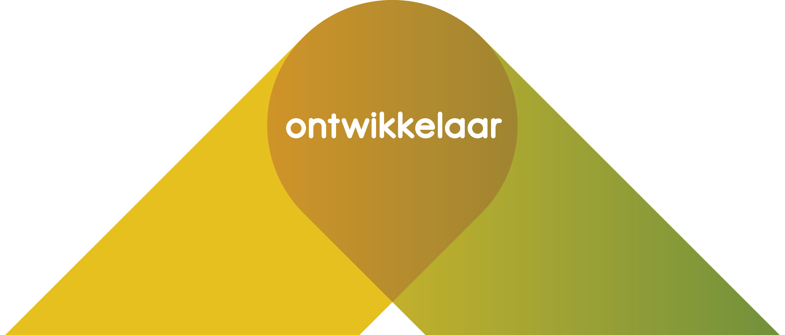 Grafiek met het woord 'ontwikkelaar' in het midden, met overlappende gele, groene, witte en zwarte secties.
