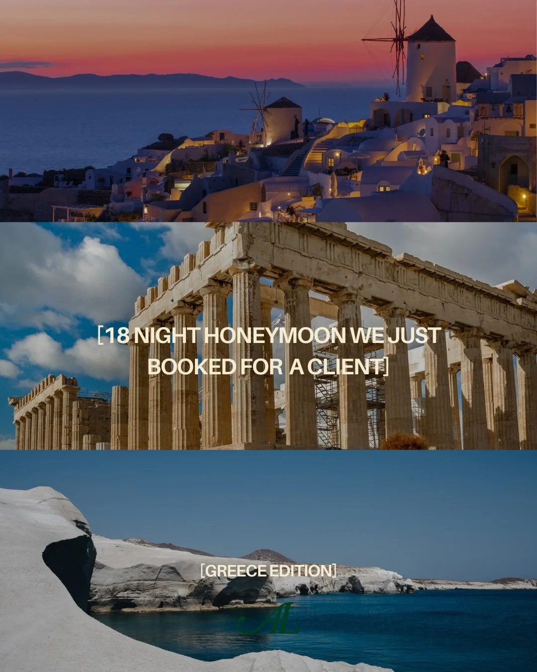 The only Greek Island honeymoon itinerary you&rsquo;ll need. 

Here&rsquo;s where they&rsquo;re staying:

@amanzoe 
@andronis_arcadia 
@whitepebblesuites 
@summersensesresort 
@fsathens 

#honeymoon #2026bride #2026honeymoon #greekislands #greecehone