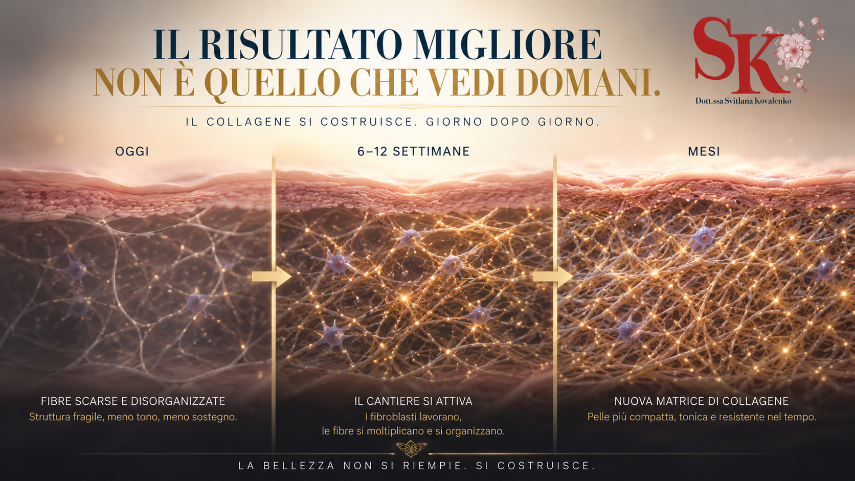 Timeline effetto biostimolatori di collagene: da oggi a 6-12 settimane fino a risultato completo