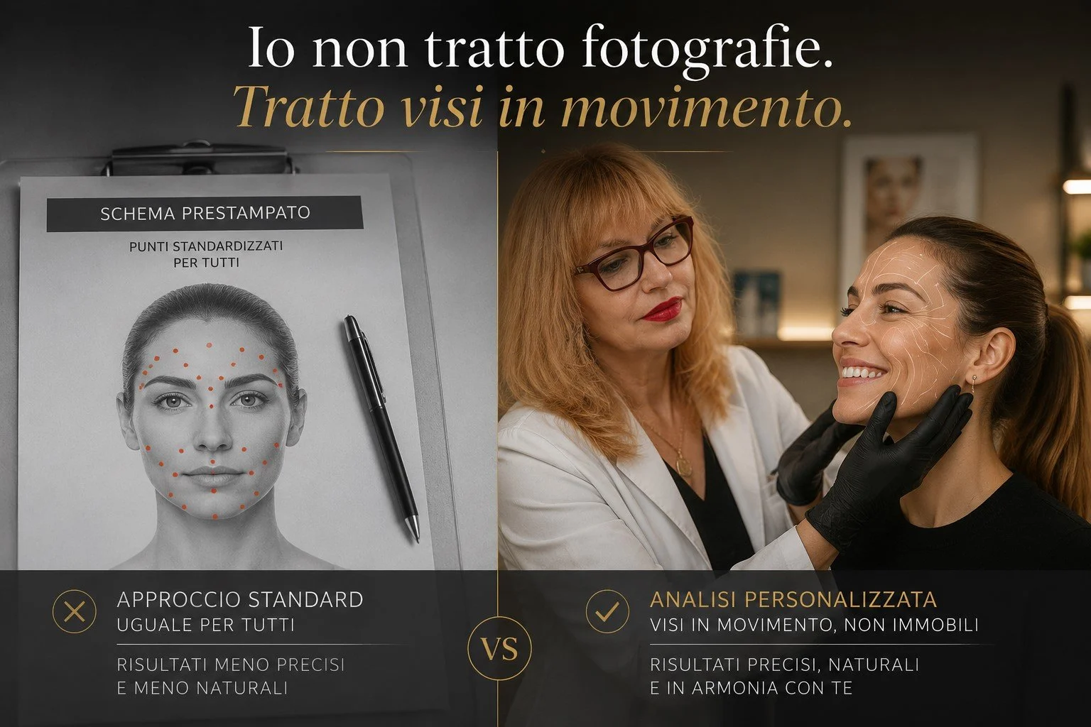Confronto tra schema botulinico standardizzato e analisi  personalizzata del viso in movimento — Dott.ssa Kovalenko,  medico estetico Roma