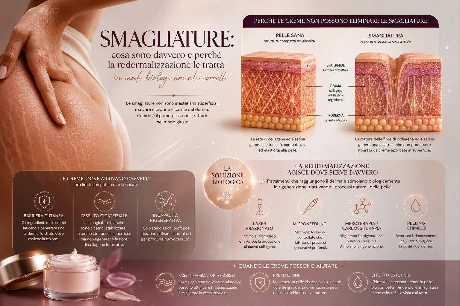 Smagliature: cosa sono davvero e perché nessuna crema può eliminarle (la biologia lo spiega)