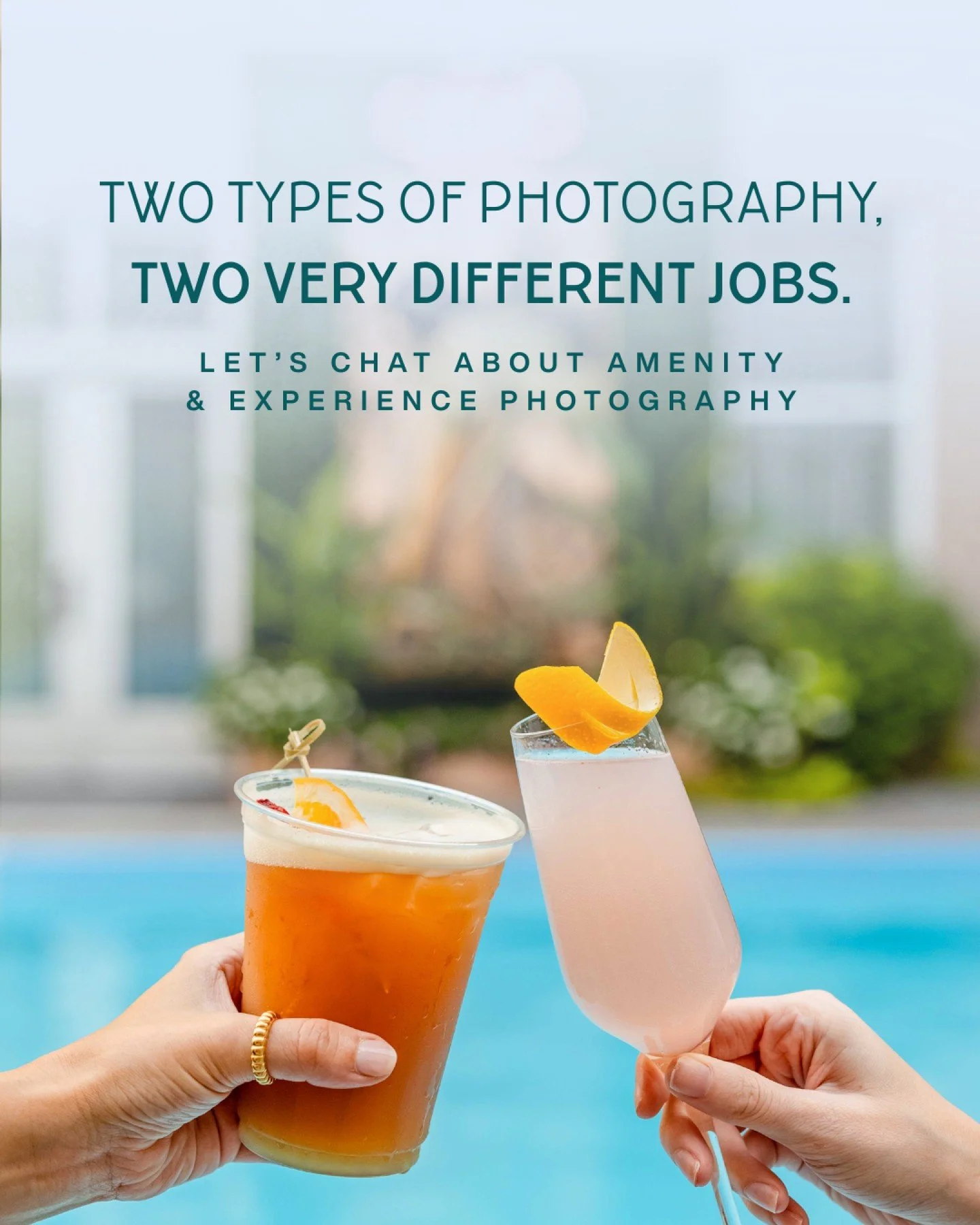 Here's something most hotels get wrong about their photo shoots: they treat every shot the same.

But amenity photography and experience photography? Two totally different jobs.
Amenity photos answer the "what do I get?" question. 
Think: t