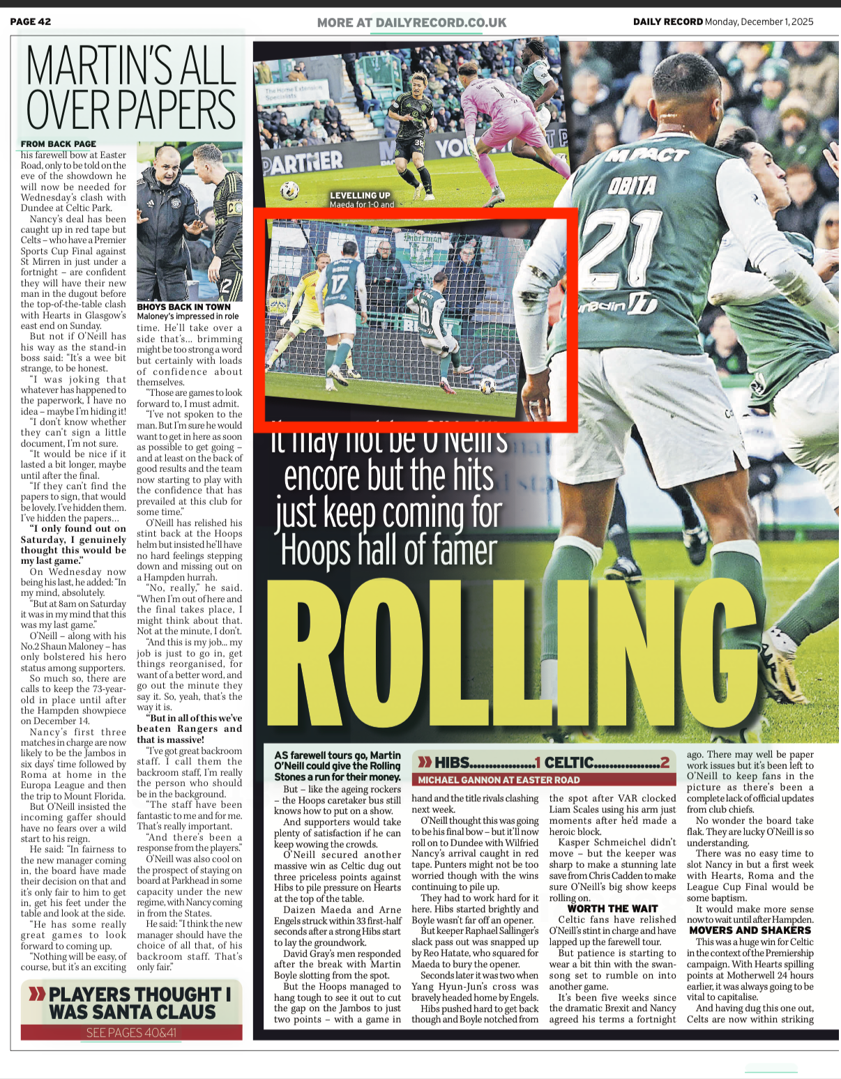 Hibernian V Celtic. Shot for Getty Images and used in The Daily Record newspaper.
