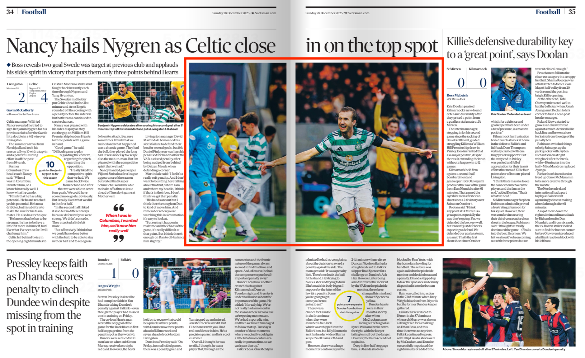 Livingston V Celtic. Nygren gaol celebration. Shot for Getty Images and featured in The Scotsman newspaper