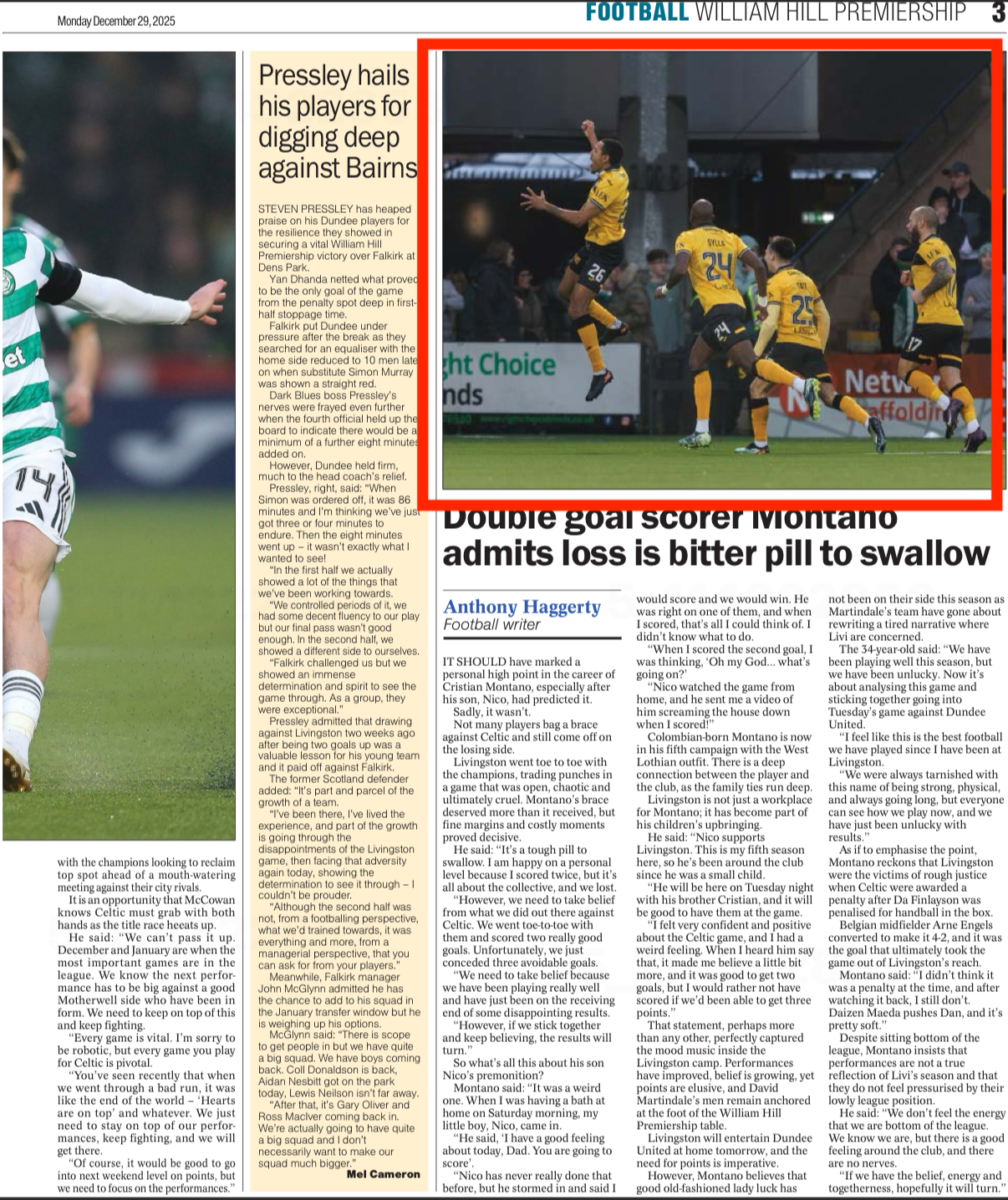 Livingston V Celtic. Livingston celebration. Shot for Getty Images and featured in The Herald Newspaper