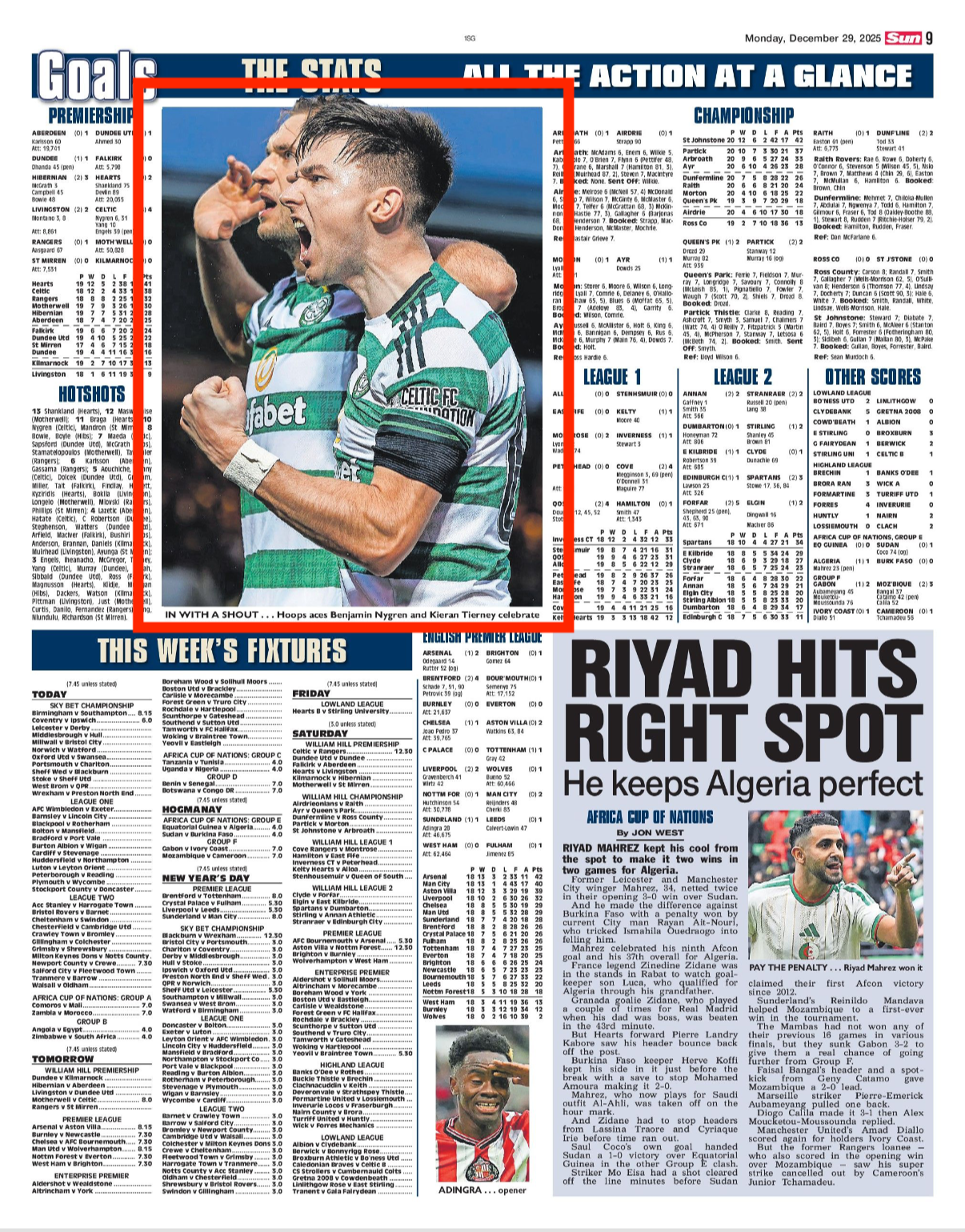 Livingston V Celtic. Nygren gaol celebration. Shot for Getty Images and featured in The Sun Newspaper