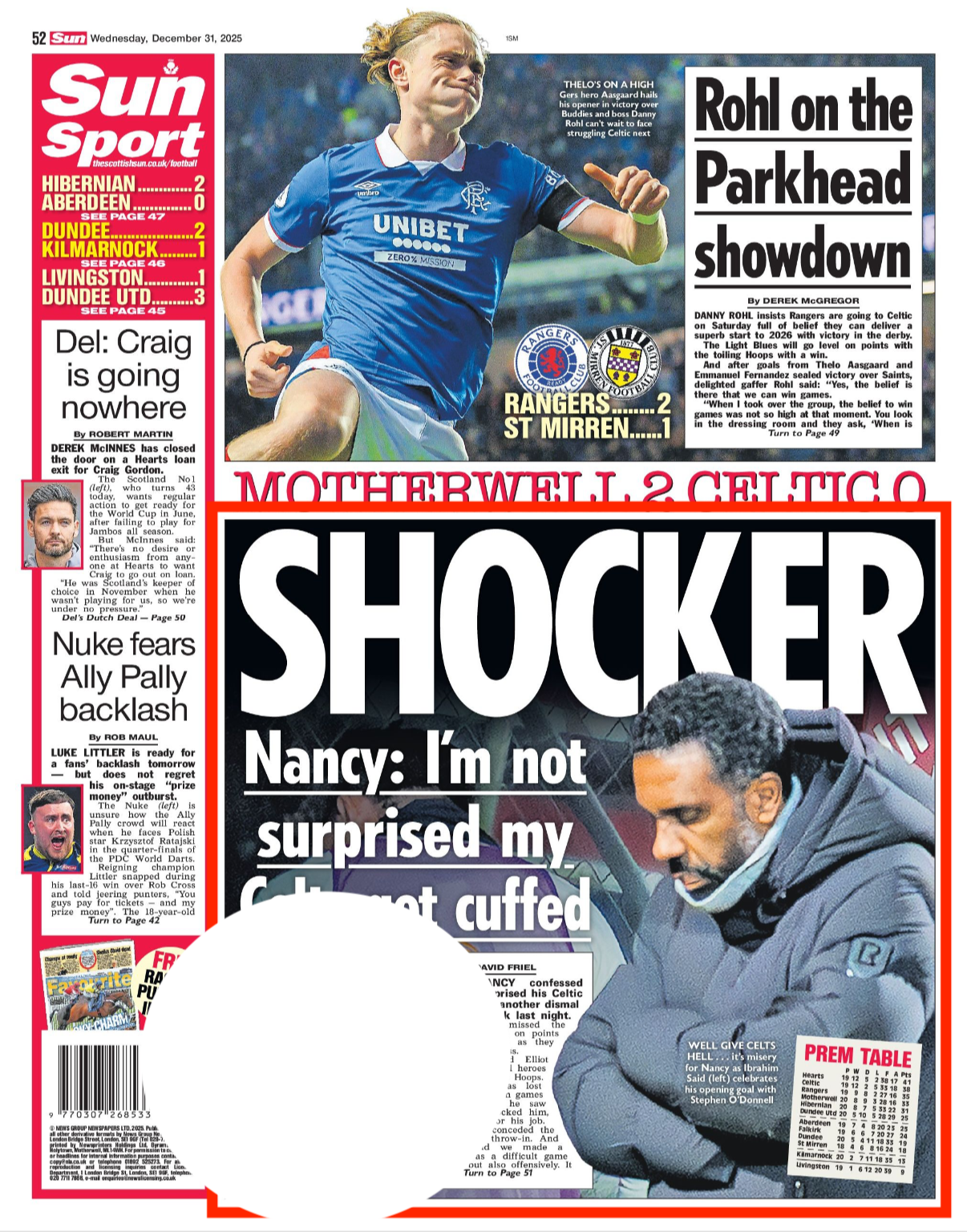 Motherwell V Celtic. Celtic manager Wilfried Nancy looking dejected. Shot for Getty Images and featured in The Sun Newspaper