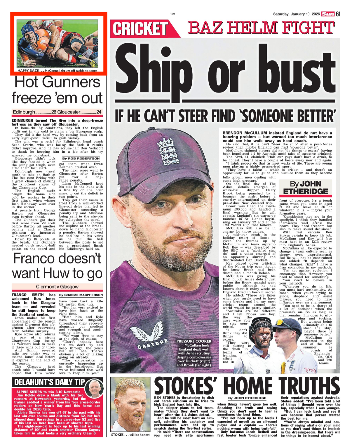 Edinburgh V Gloucester try. Shot for Alamy Editorial and featured in The Sun Newspaper