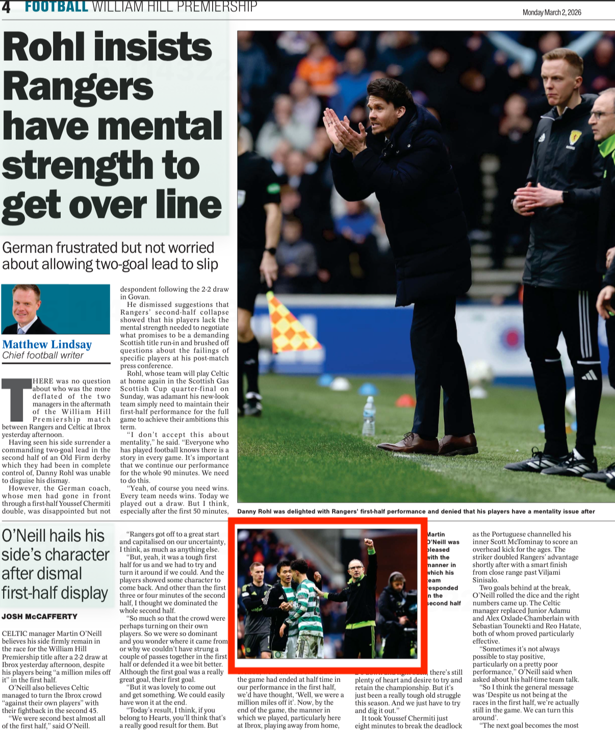 Martin O'Neill celebrates victory. Image shot for Getty Images and featured in The Herald Newspaper